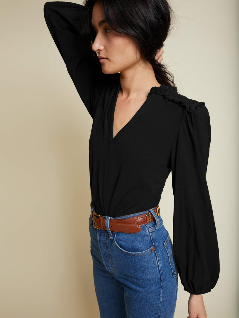 NATION LTD Dolly Smocked Shoulder Long Sleeve