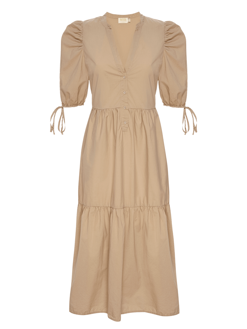 NATION LTD Dustin Striped Puff Sleeve Tiered Midi Dress 