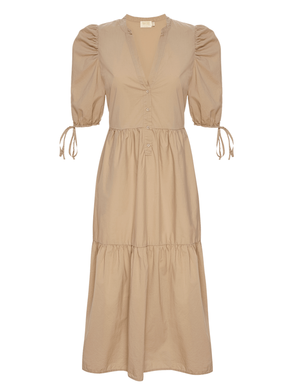 NATION LTD Dustin Striped Puff Sleeve Tiered Midi Dress 