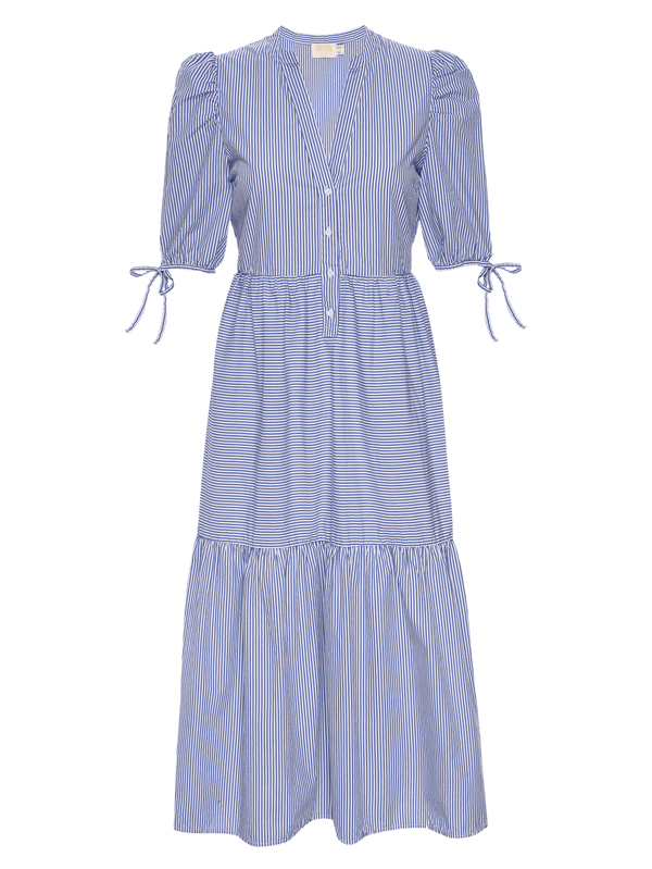 NATION LTD Dustin Striped Puff Sleeve Tiered Midi Dress 