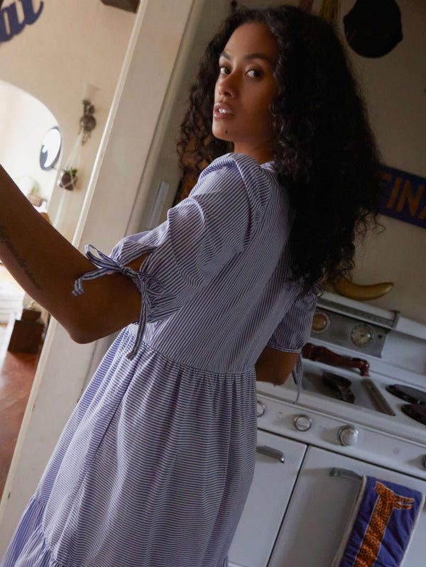 NATION LTD Dustin Puff Sleeve Tiered Midi Dress 