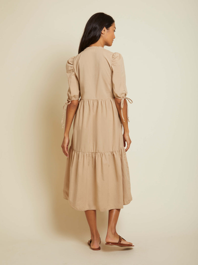 NATION LTD Dustin Striped Puff Sleeve Tiered Midi Dress 