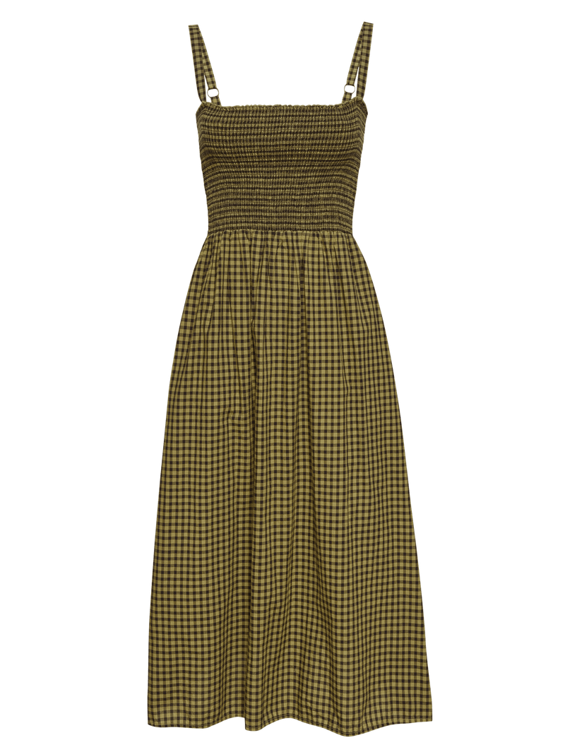 NATION LTD Embry Checkered Ruched Midi Sundress
