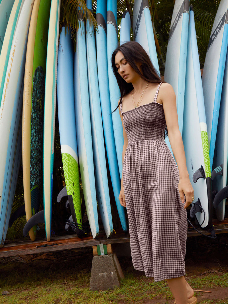 NATION LTD Embry Checkered Ruched Midi Sundress