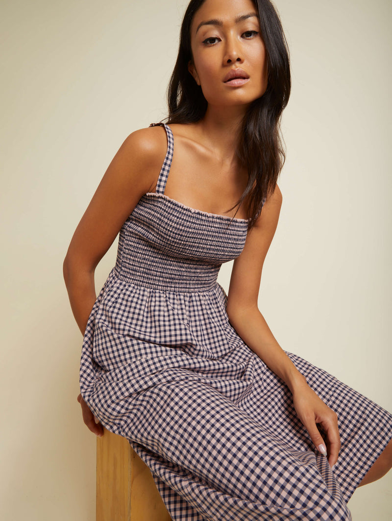 NATION LTD Embry Checkered Ruched Midi Sundress