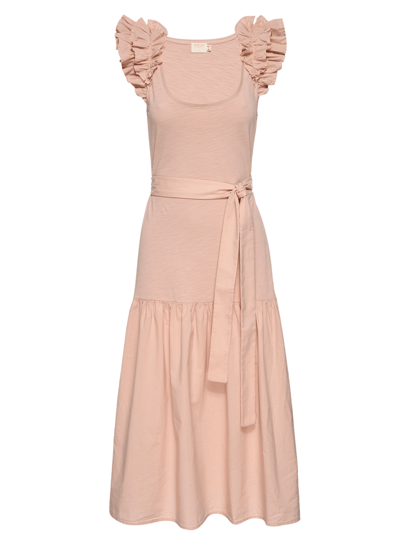 NATION LTD Everleigh Scoop Neck Ruffle Sleeve Midi Dress 