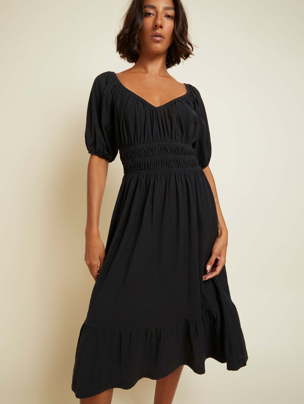 NATION LTD Fabia Shirred Puff Sleeve Midi Dress 
