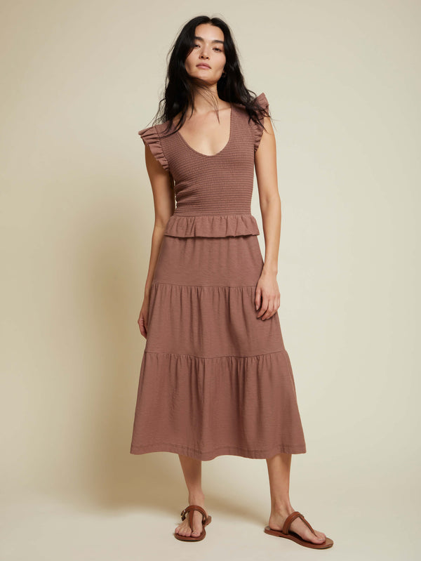 NATION LTD Fabienne Smocked Peplum Midi Dress