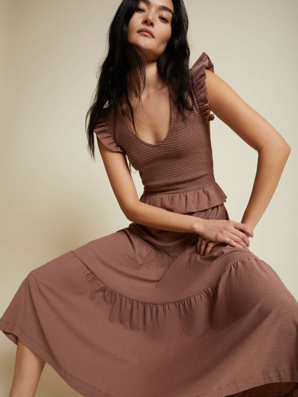 NATION LTD Fabienne Smocked Peplum Midi Dress