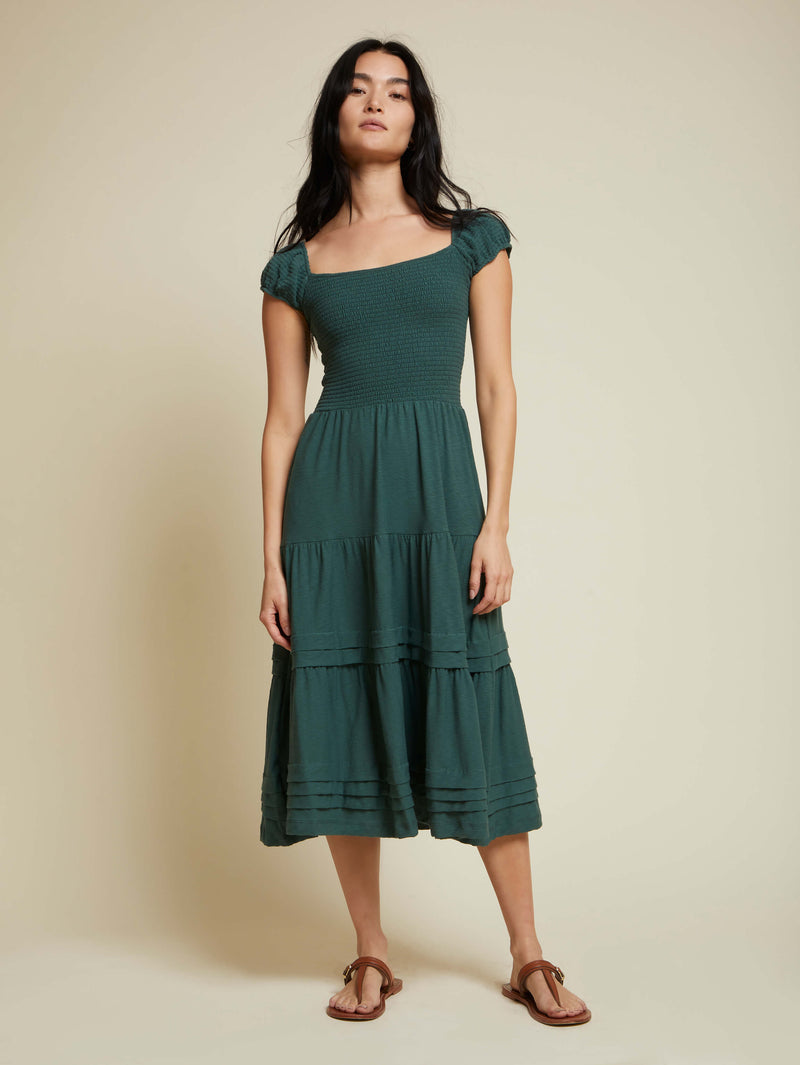 NATION LTD Faye Cap Sleeve Smocked Midi Dress