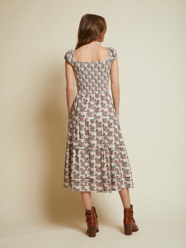 NATION LTD Faye Cap Sleeve Smocked Midi Dress