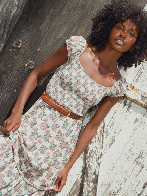 NATION LTD Faye Cap Sleeve Smocked Midi Dress