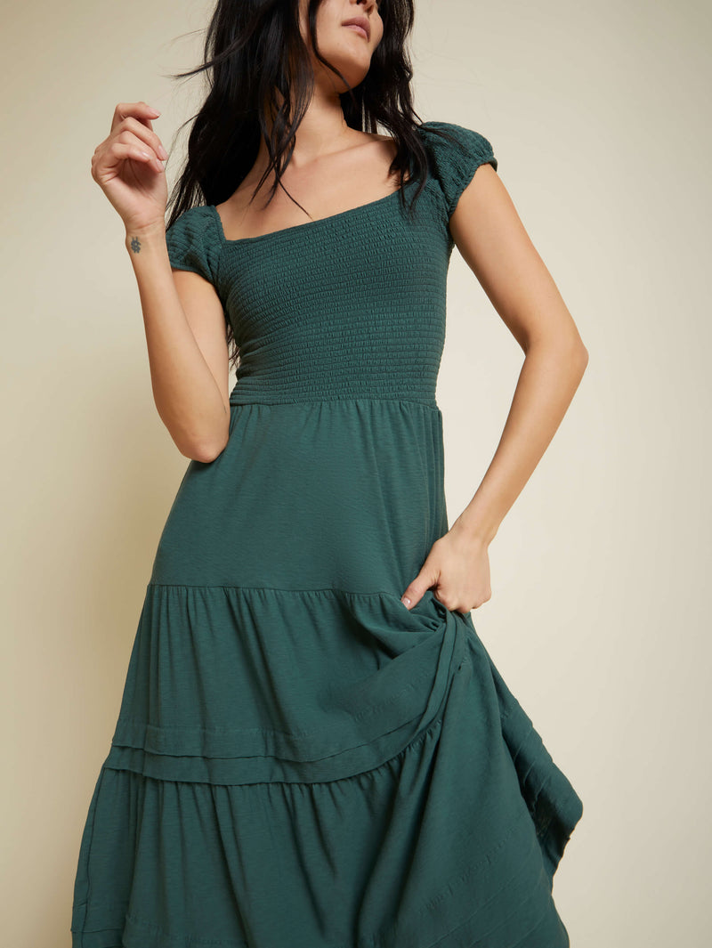 NATION LTD Faye Cap Sleeve Smocked Midi Dress