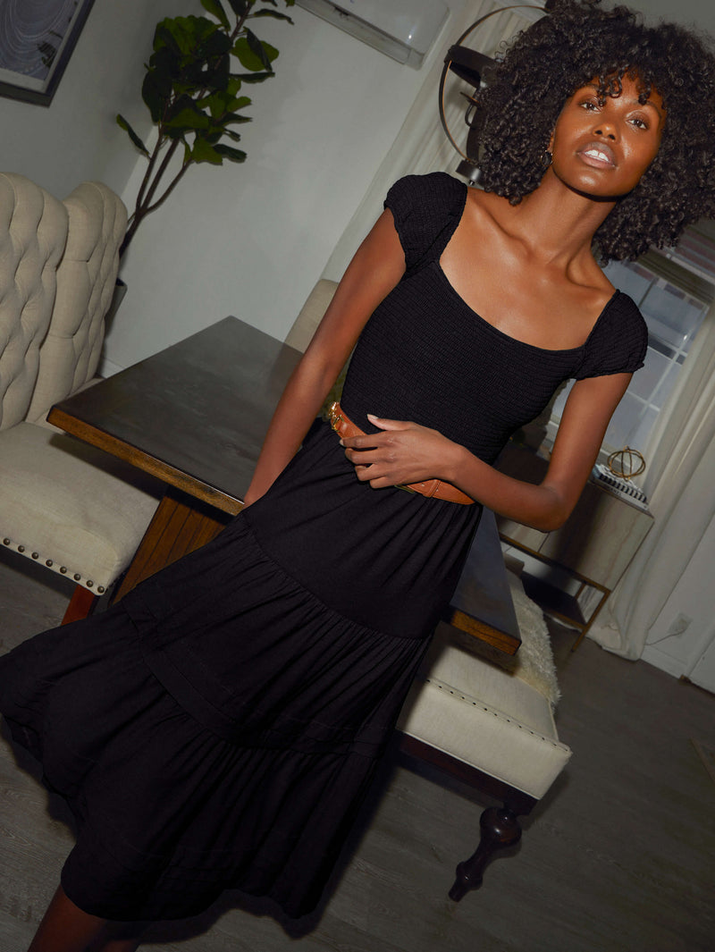NATION LTD Faye Cap Sleeve Smocked Midi Dress