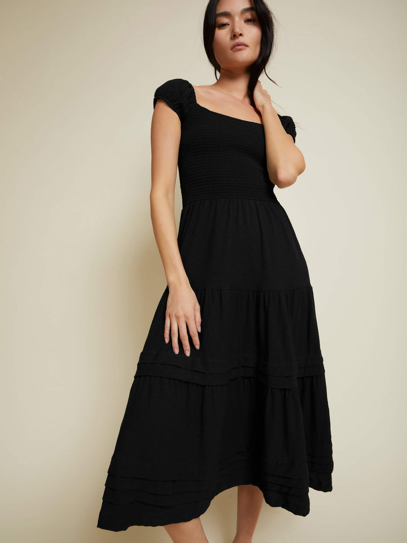 NATION LTD Faye Cap Sleeve Smocked Midi Dress