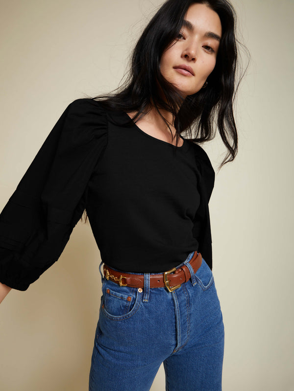 NATION LTD Gracie Bow Tie Puff Sleeve Top