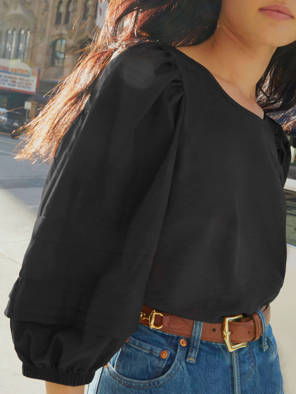 NATION LTD Gracie Bow Tie Puff Sleeve Top
