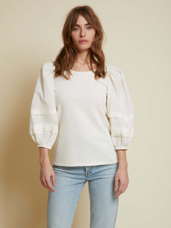 NATION LTD Gracie Bow Tie Puff Sleeve Top
