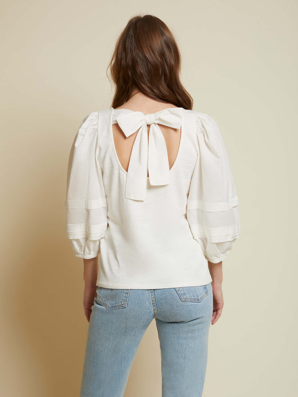 NATION LTD Gracie Bow Tie Puff Sleeve Top