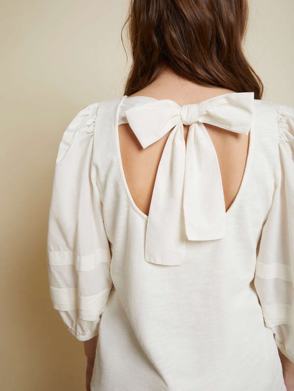 NATION LTD Gracie Bow Tie Puff Sleeve Top