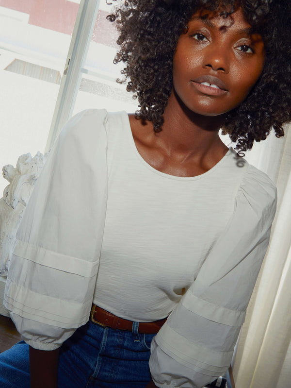 NATION LTD Gracie Bow Tie Puff Sleeve Top