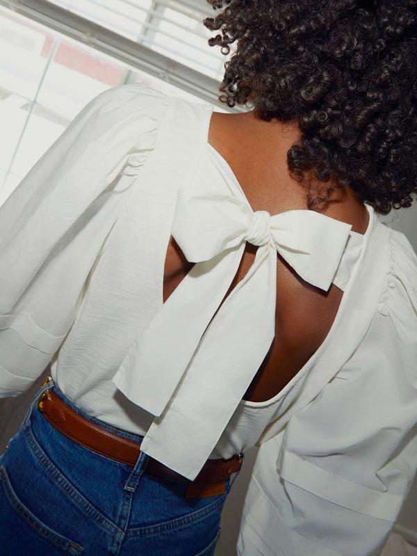 NATION LTD Gracie Bow Tie Puff Sleeve Top