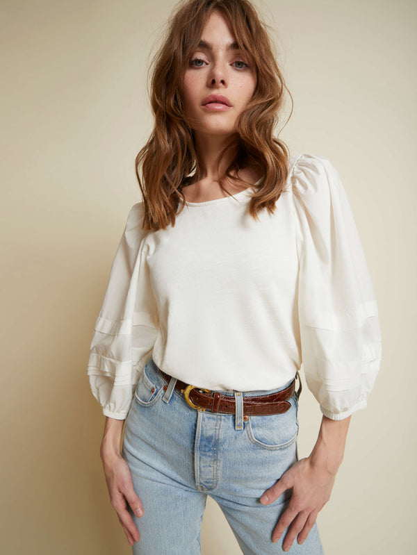 NATION LTD Gracie Bow Tie Puff Sleeve Top