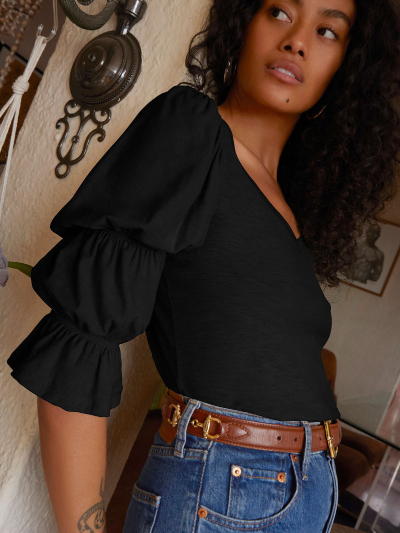 NATION LTD Katana Tiered Sleeve V Neck Tee