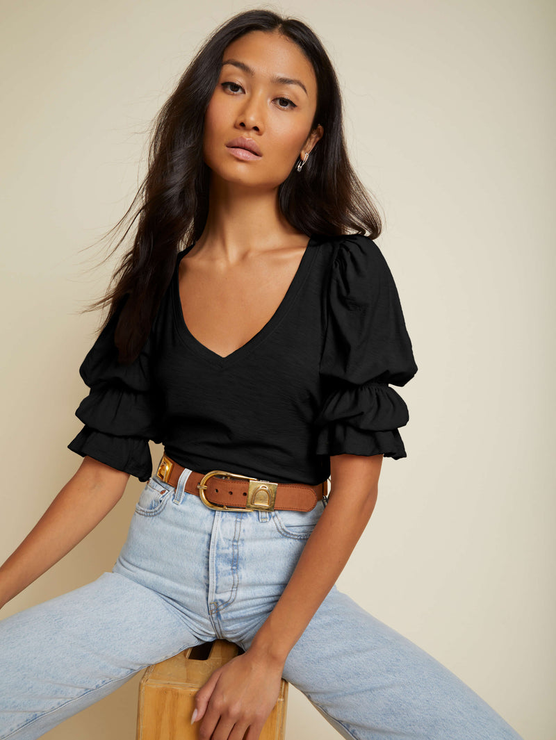 NATION LTD Katana Tiered Sleeve V Neck Tee