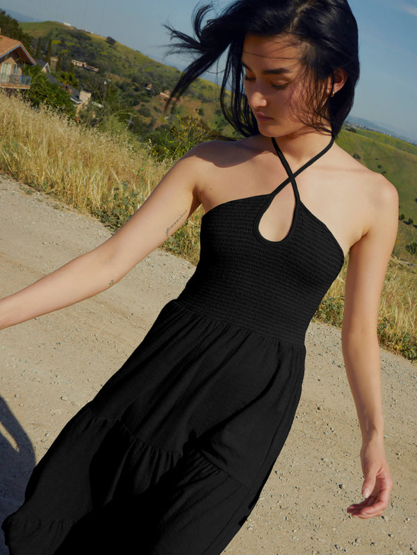 NATION LTD Kira Smocked Halter Maxi Dress