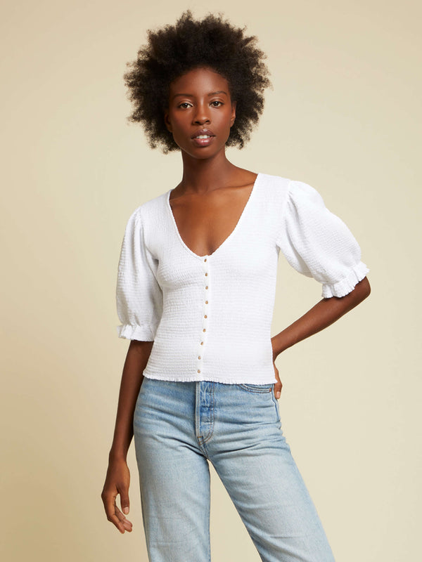 NATION LTD Laila Smocked Puff Sleeve Top