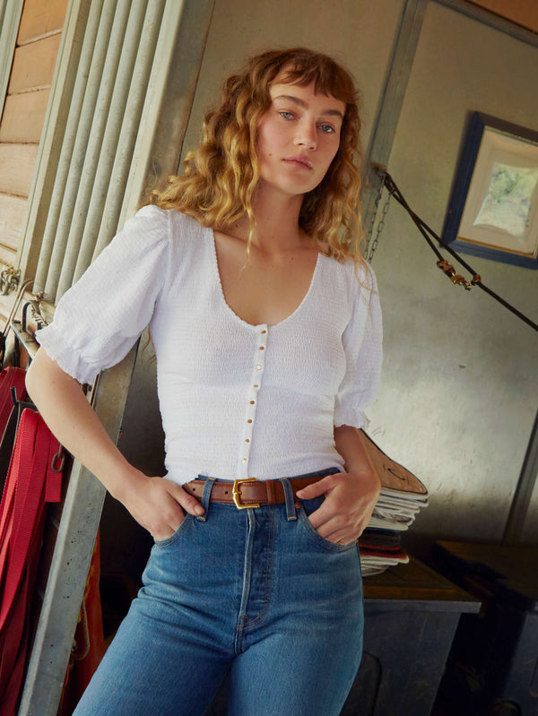 NATION LTD Laila Smocked Puff Sleeve Top