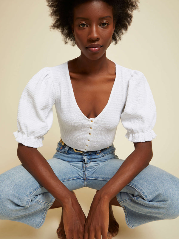 NATION LTD Laila Smocked Puff Sleeve Top