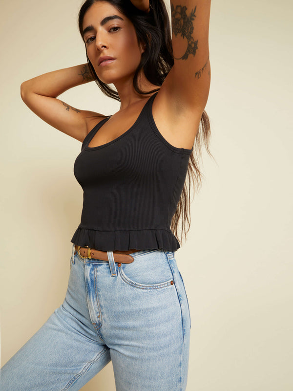 NATION LTD Langley Organic Cotton Ruffle Crop Tank