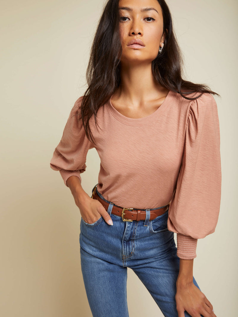 NATION LTD Loren Smocked Peasant Tee