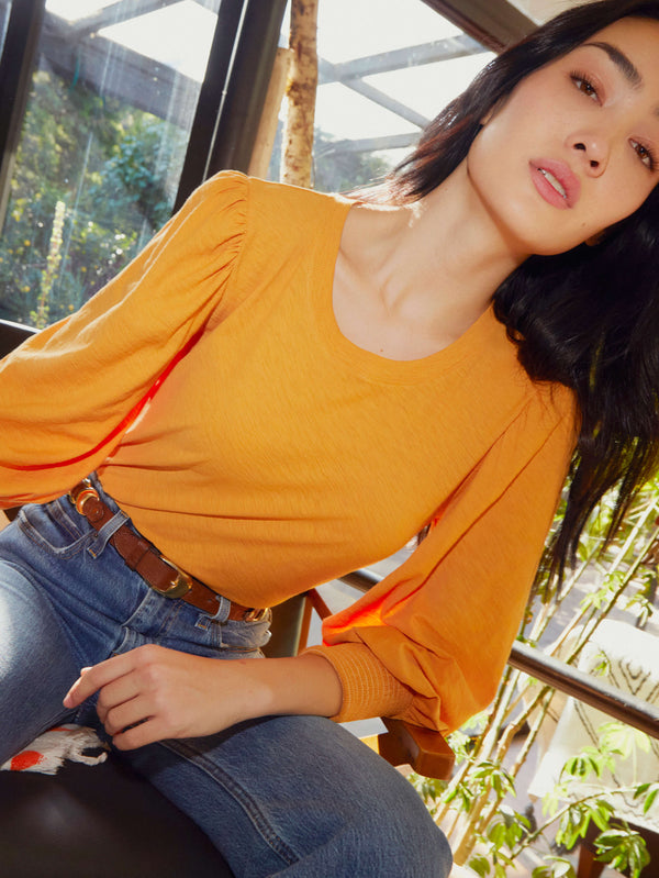 NATION LTD Loren Smocked Peasant White 3/4 Length Sleeve Tee Shirt