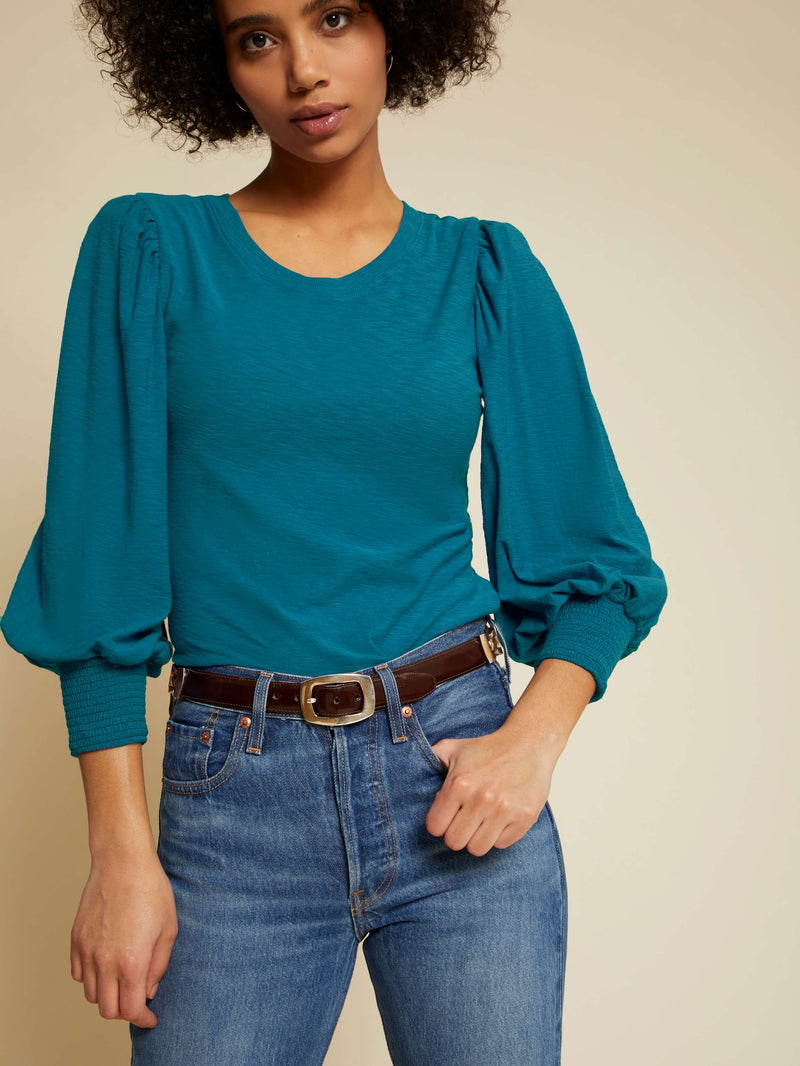 NATION LTD Loren Smocked Peasant Tee