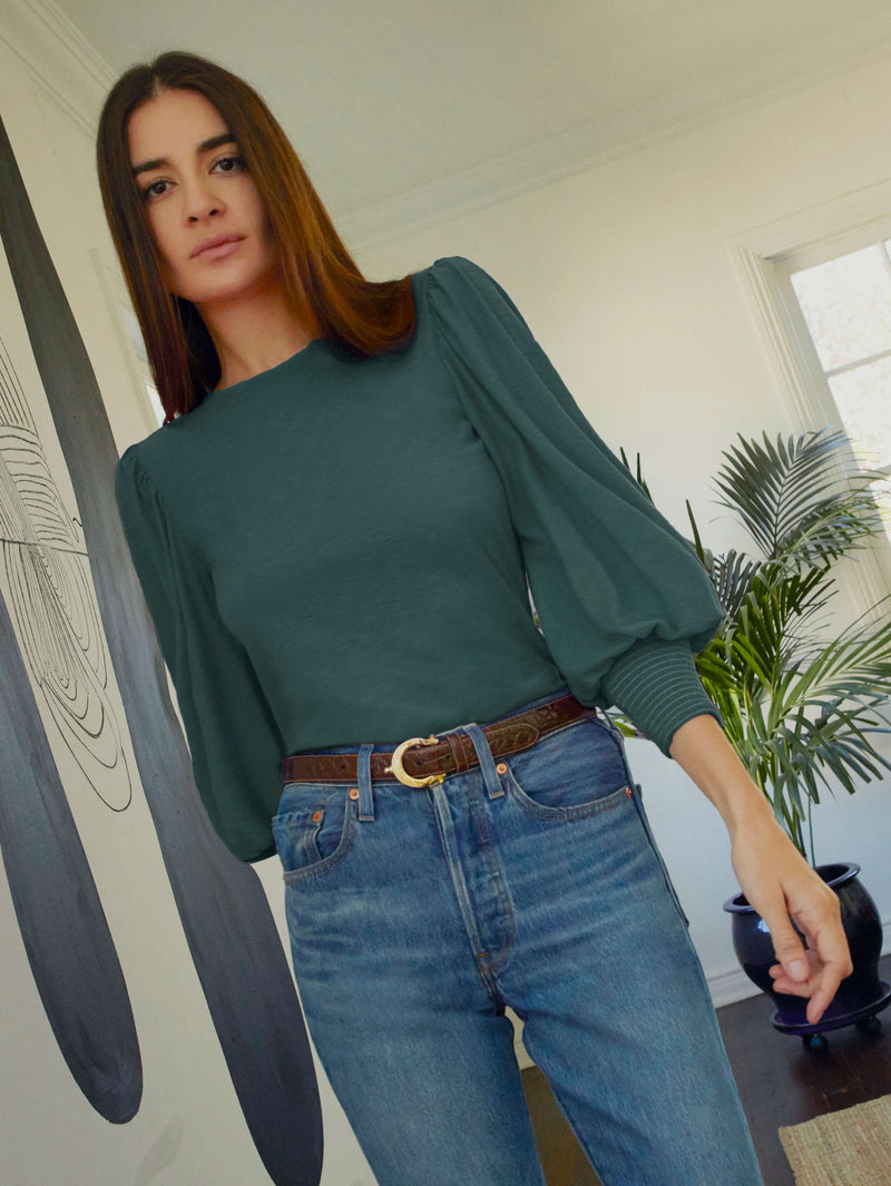 NATION LTD Loren Smocked Peasant Tee