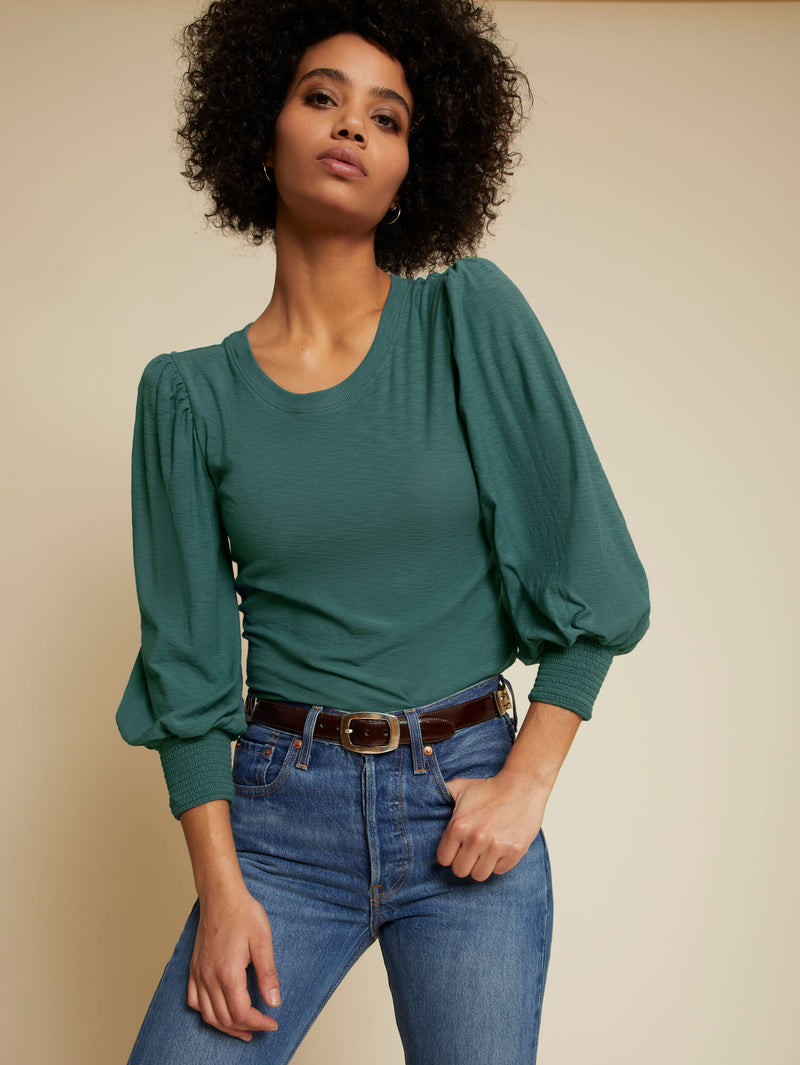 NATION LTD Loren Smocked Peasant Tee