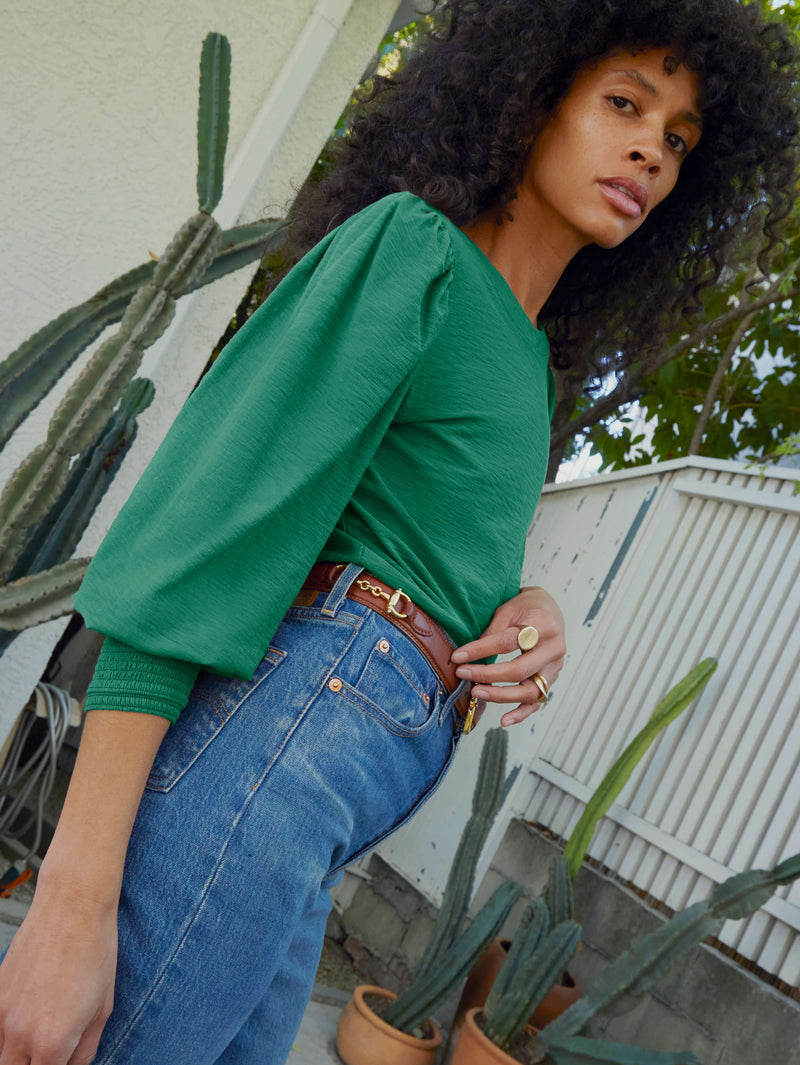 NATION LTD Loren Smocked Peasant Tee