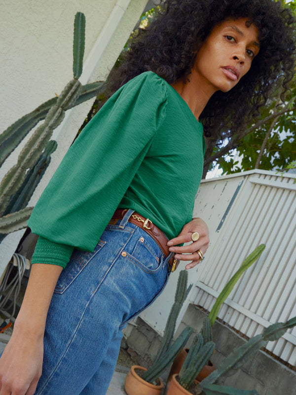 NATION LTD Loren Smocked Peasant Tee