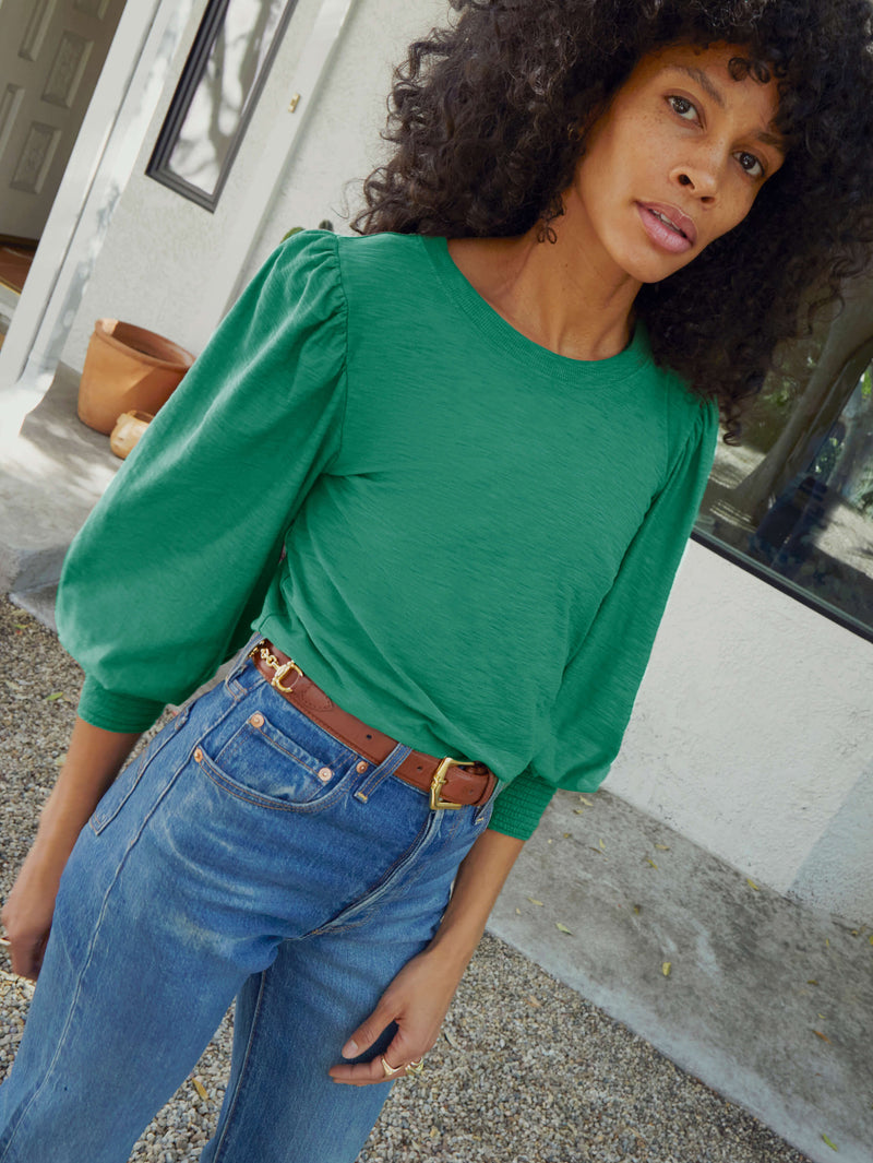 NATION LTD Loren Smocked Peasant Tee