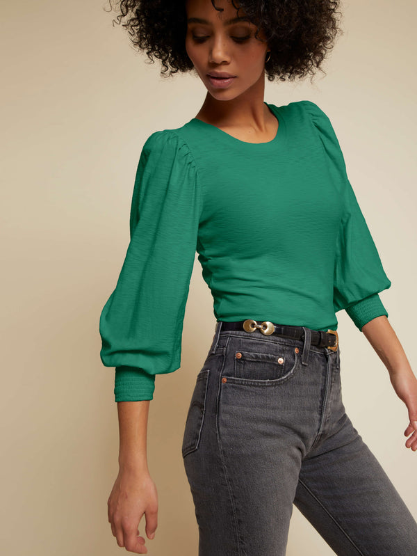 NATION LTD Loren Smocked Peasant Tee