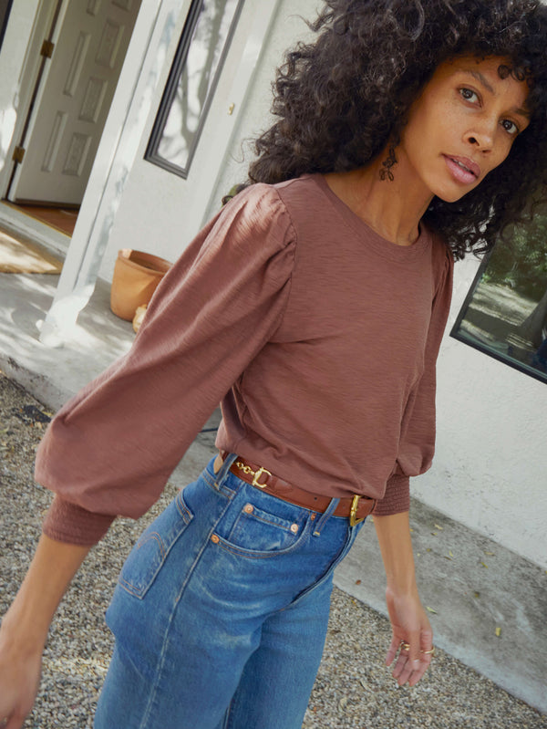 NATION LTD Loren Smocked Peasant Tee