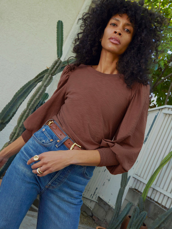 NATION LTD Loren Smocked Peasant Tee