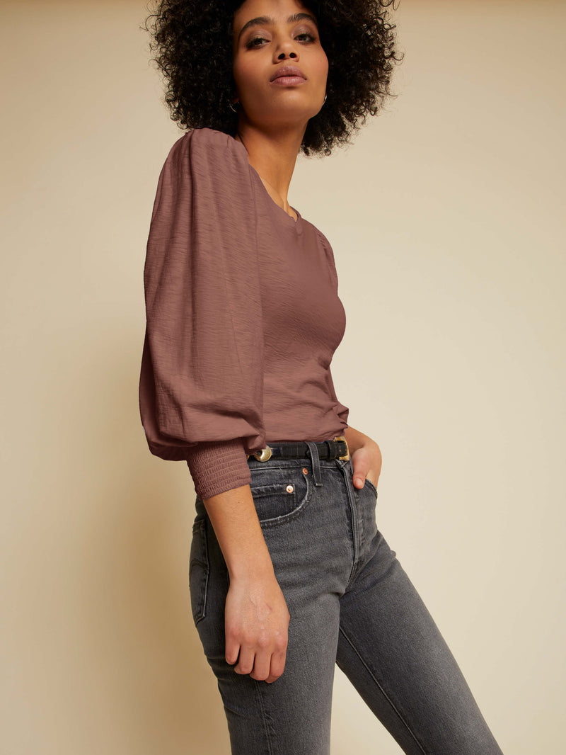 NATION LTD Loren Smocked Peasant Tee