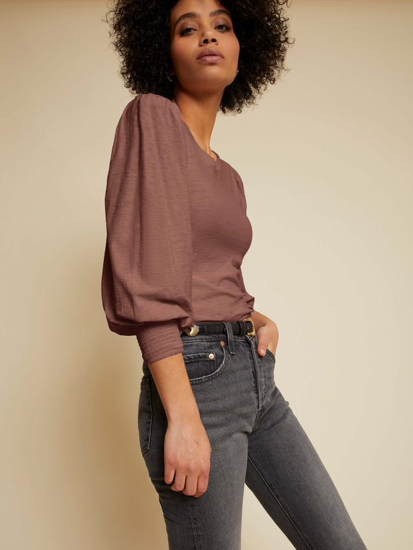 NATION LTD Loren Smocked Peasant Tee