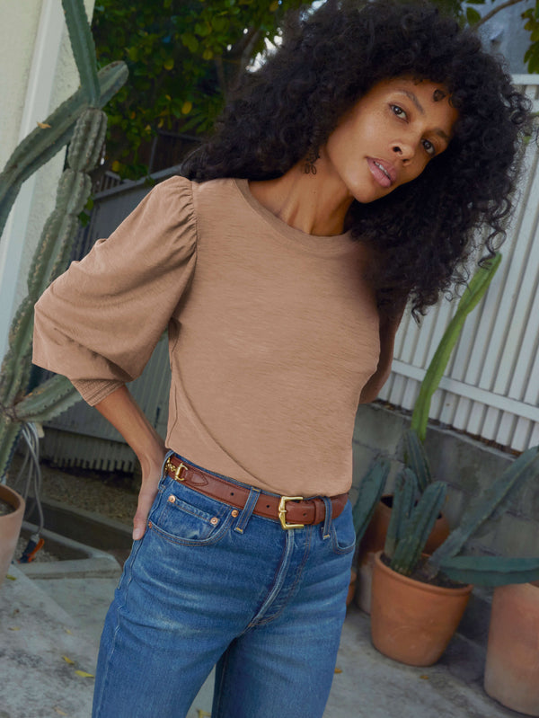 NATION LTD Loren Smocked Peasant Tee