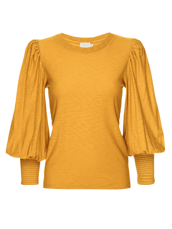 NATION LTD Loren Smocked Peasant White 3/4 Length Sleeve Tee Shirt