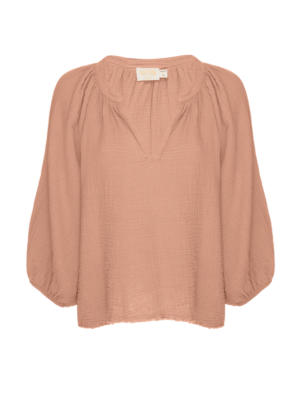 NATION LTD Mimi White Peasant 3-4 Sleeve Blouse Top
